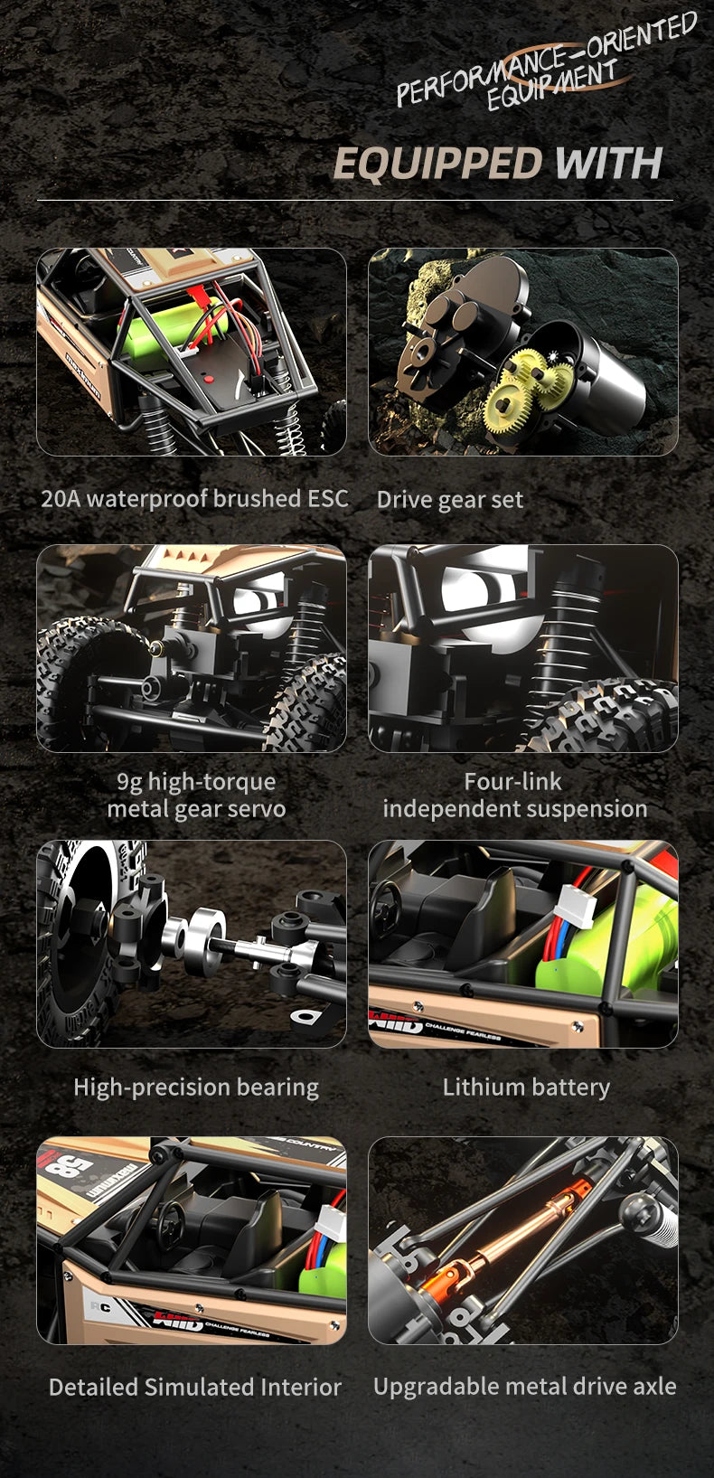 1/18 RC Climbing Car 4WD Off-road Remote Control Vehicle RTR Rock Crawler Big-wheel 4x4 Electric Truck Model Toys for Kids