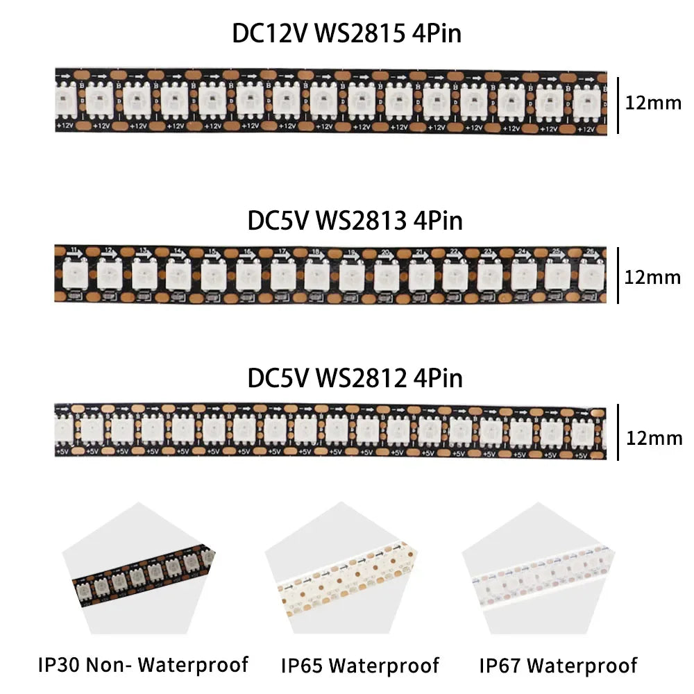 1-5M 144Leds/m WS2812B WS2813 WS2815 Led Strips 5050RGB Programmable Colored Running Flowing Led Strip Lights Led Ribbon DC5-12v