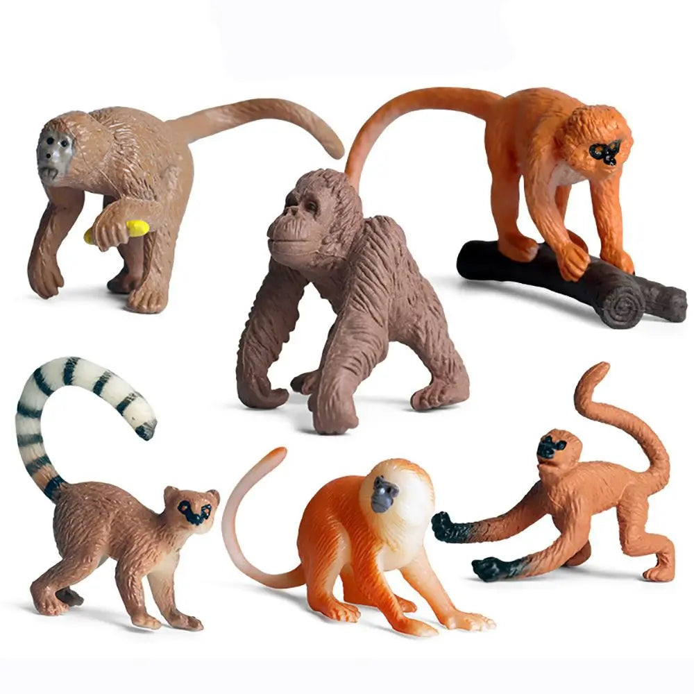 6PCS Lifelike Monkey Model Orangutans Figurine Simulation Gibbon Cubs Simulation Wild Animal Zoo Scenes Educational Toys Gift