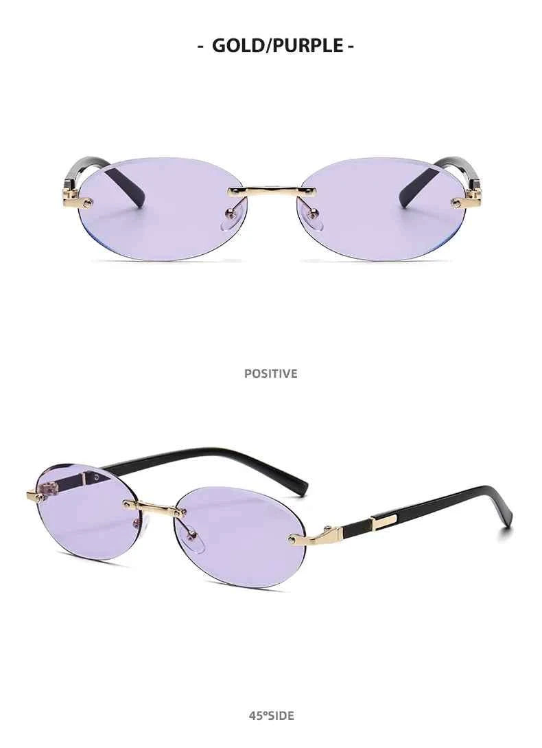 Popular Women Men Shades Oval Sun Glasses for Female Male Summer Traveling UV400 Rimless Sunglasses Round Fashion Gafas De Sol