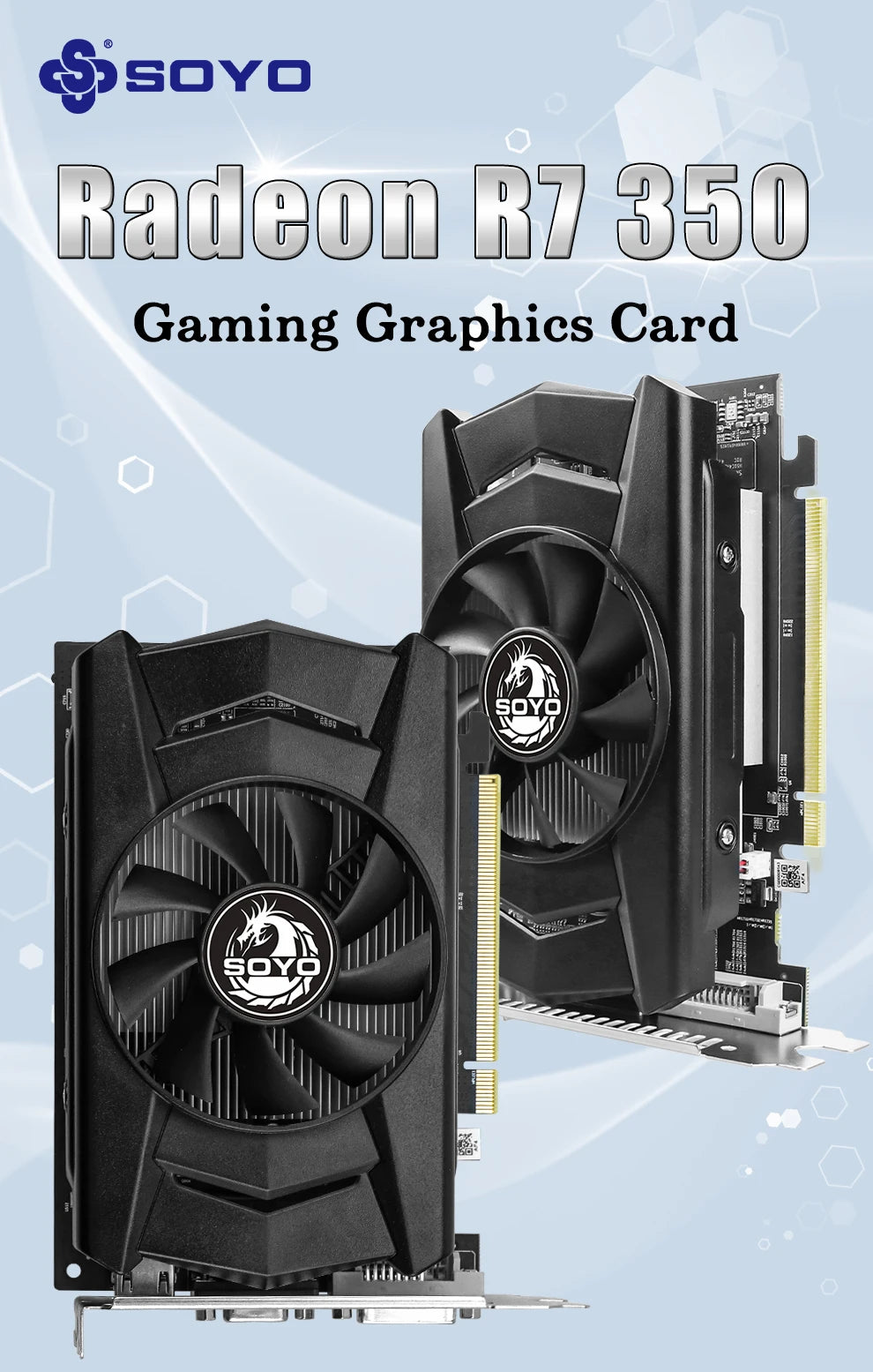 SOYO AMD Radeon R7 350 4GB GDDR5 Graphics Card Video Card PC Game Desktop Computer componen 128bit 28NM PCIe3.0x16 VGA HDMI DVI