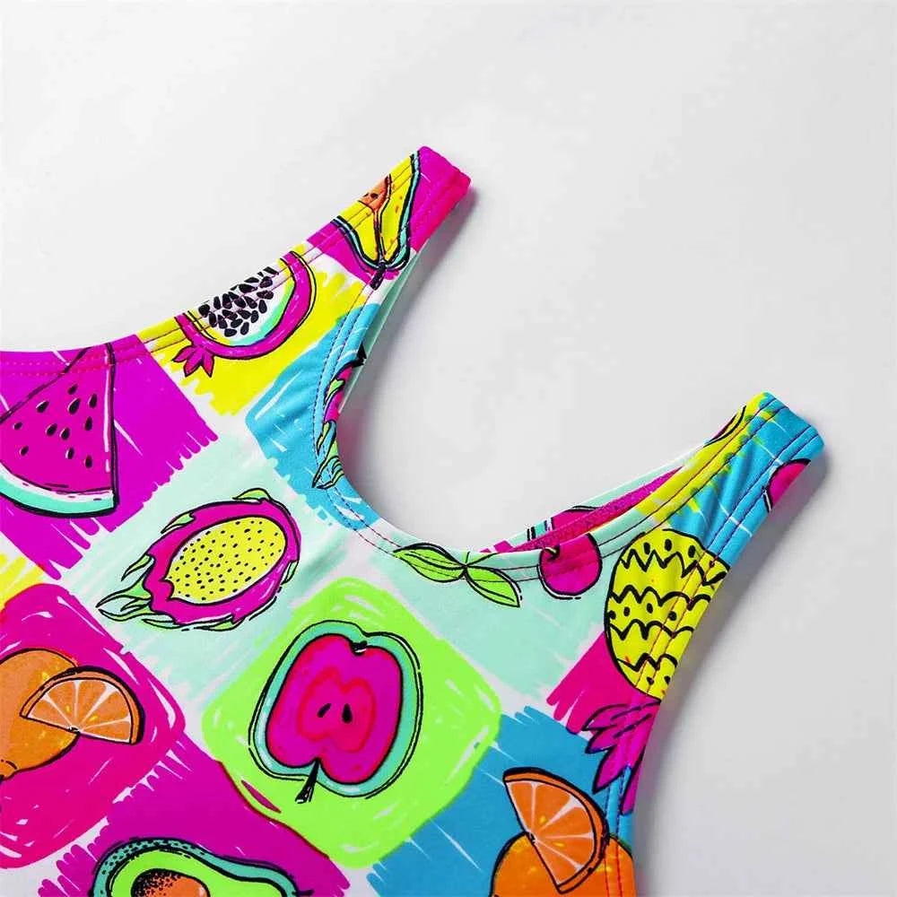 Girls' one-piece cartoon print swimsuit, children's polka-dot animal one-piece swimsuit with hollow back, beach wear