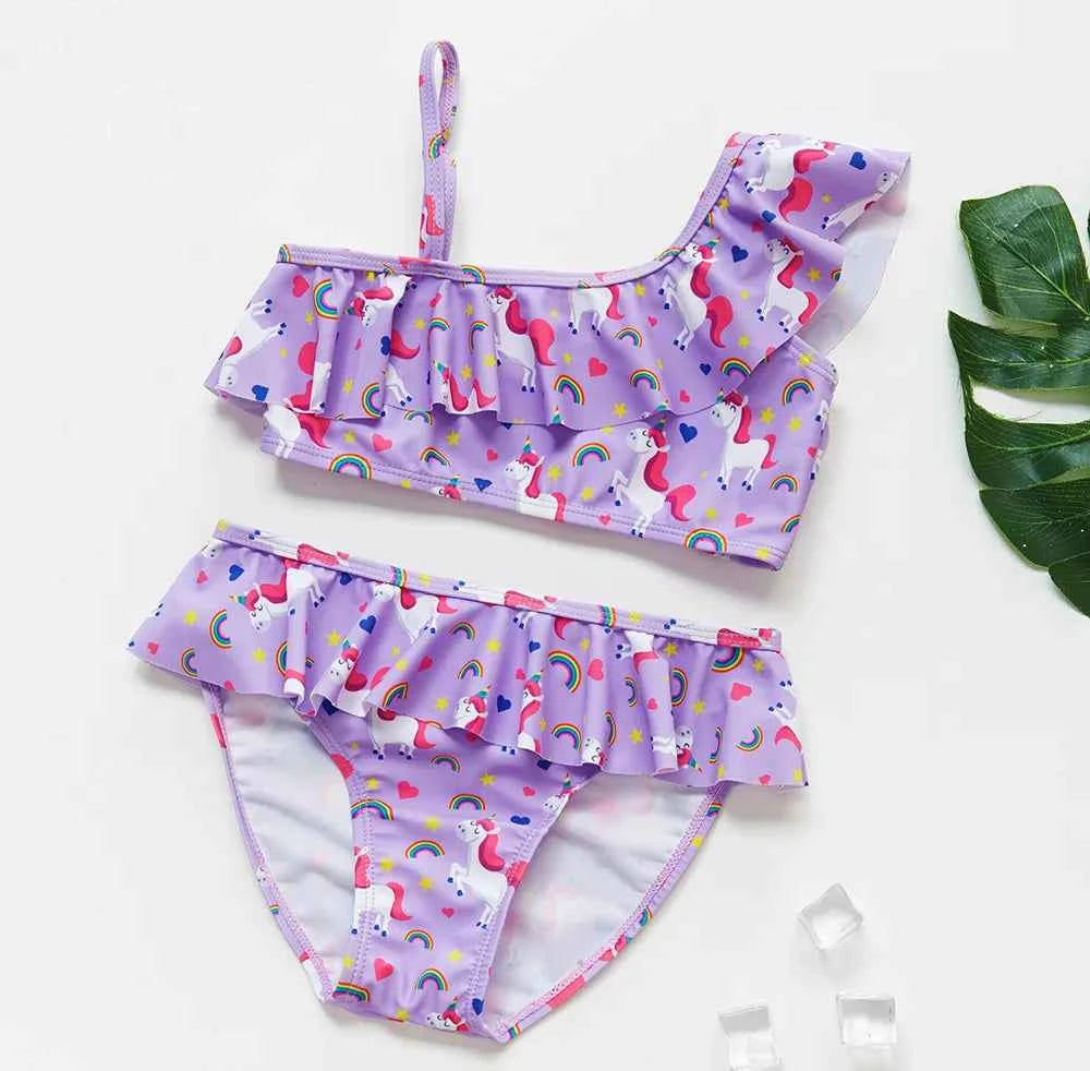2-10Y New Fashion Kid Rainbow Design Bikini Set Lovely Two Pieces Child Swimwear Cute Girl Flouncing Swimsuit Summer Beachwear