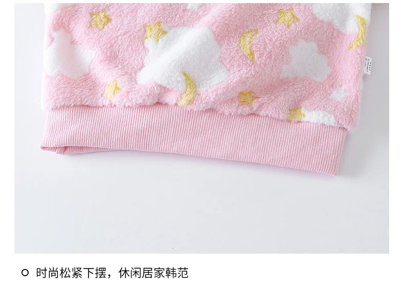 Autumn Winter Sleepwear Flannel Pajamas For Girls Boys Long Sleeve Tops+Pants Suits Fashion Home Clothing Baby Kid Sleep Costume