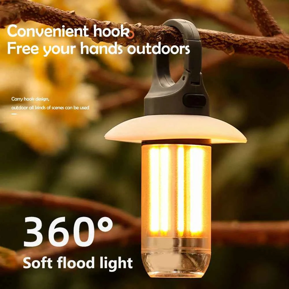 LED Rechargeable Flashlight Camping Lantern 5 Modes Super Bright Portable Hanging Tent Lamp Waterproof Hiking Fishing Outdoor