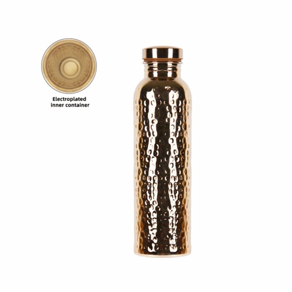 800ML Copper Water Bottle One-Click Open Lid Thermal Insulation Hammer Pattern Bottle Anti-Slip Silicone Base
