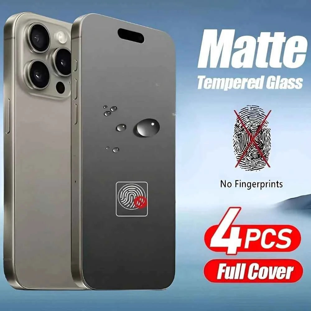 4Pcs Matte Full Screen Protector for iPhone 17 16 15 14 Pro Max 16e 15 14 Plus 13 12 11 Pro XR XS Max 9H Hardness Tempered Glass