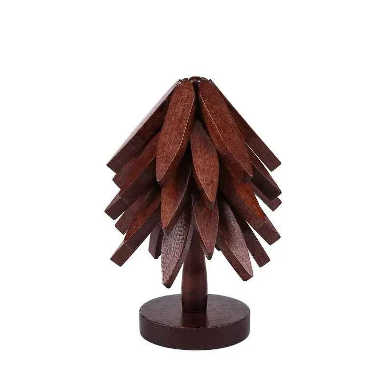 Tree Shape Wooden Trivet Set 4 Trivets + 1 Stand for Hot Dishes Natural Foldable Kitchen Trivet for Pot Bowl Teapot Hot Pot Hold