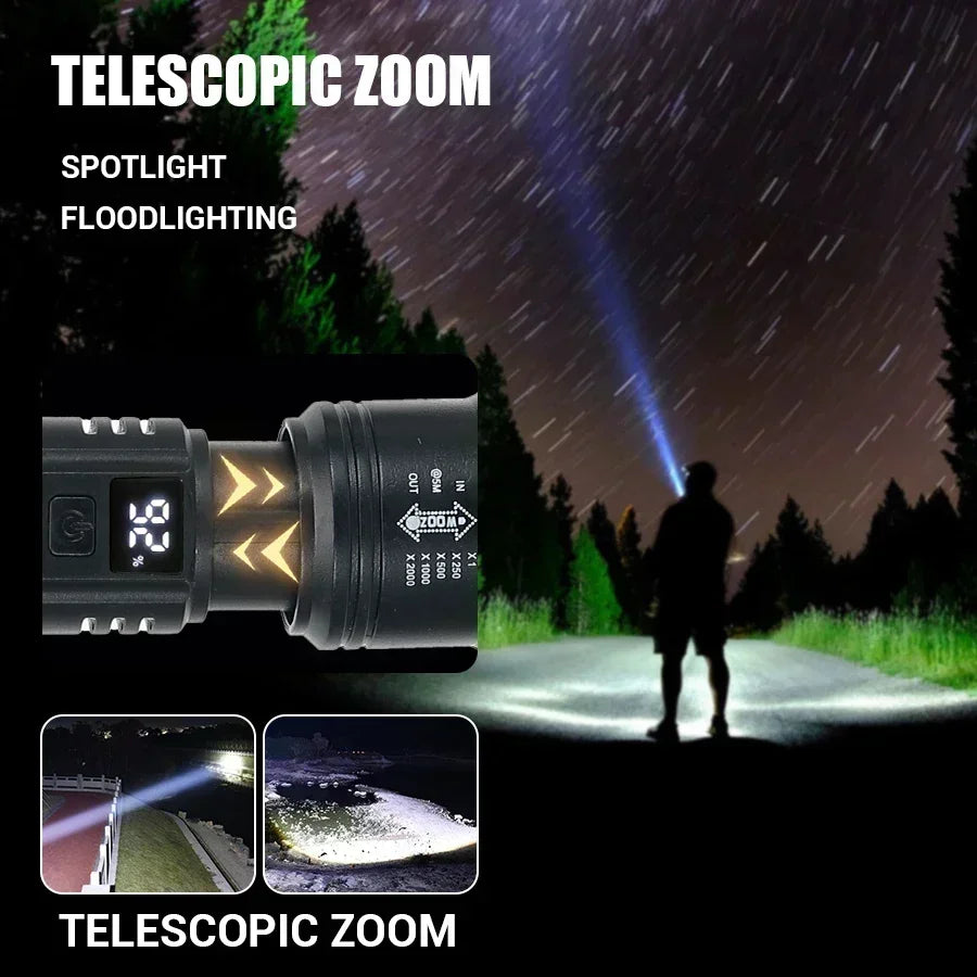 3000000LM Super Bright Flashlight Built-in Battery Rechargeable LED Flashlights High Power Torch Lamp for Camping Lantern