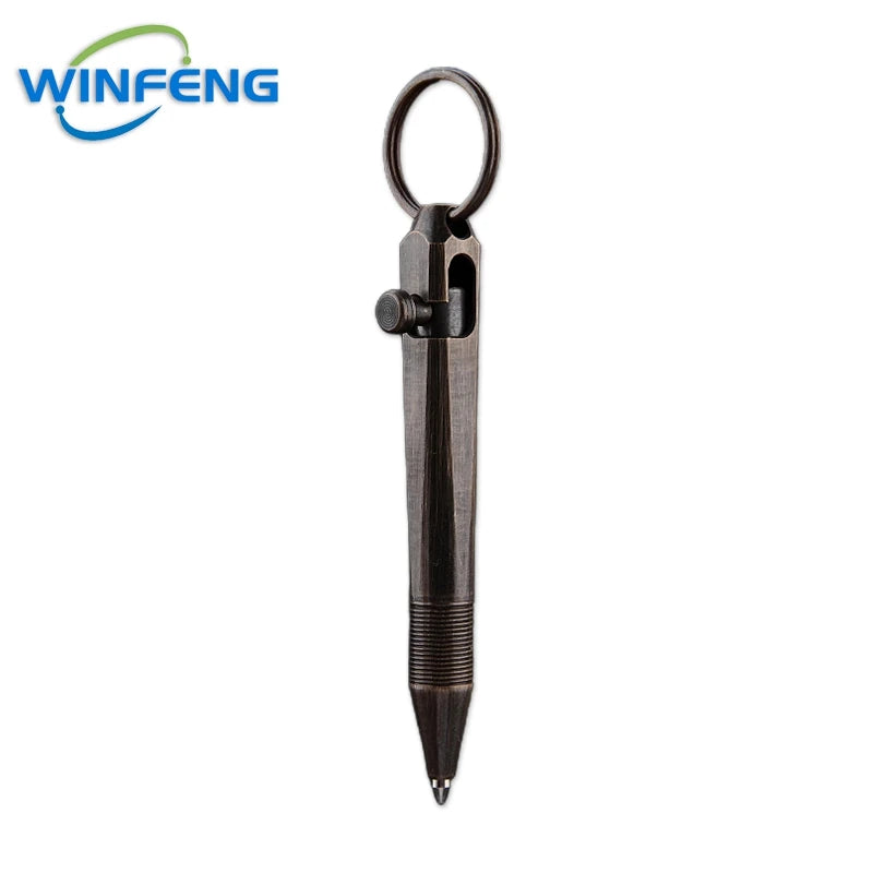 Mini Brass Bolt Action Tactical Pen Keychain Business Signature Ballpoint Pen for Self Defense School Student Office Stationery