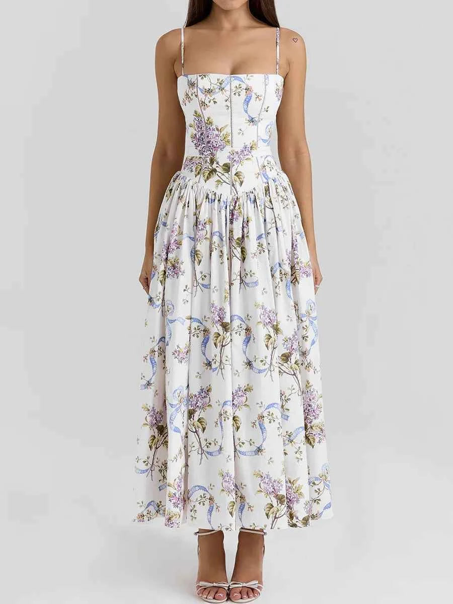 Suninheart Summer Clothes for Women Midi Elegant Dress 2025 New Arrivals White Floral Print Holiday Dress