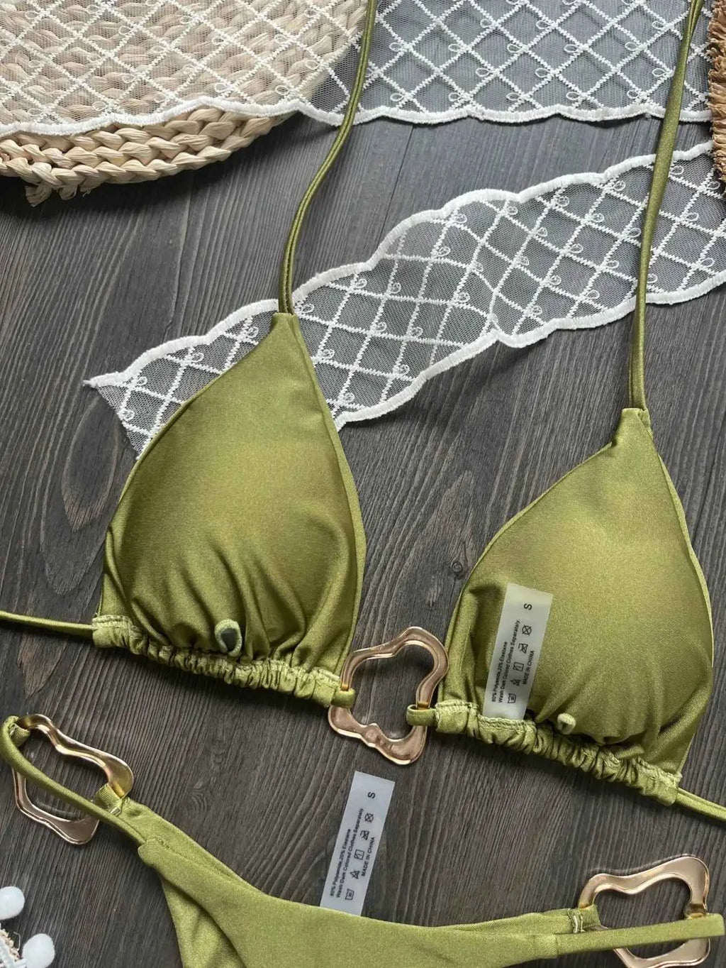 New Sexy Bikini Solid Color Lace-up Split Two-piece Swimsuit for Women