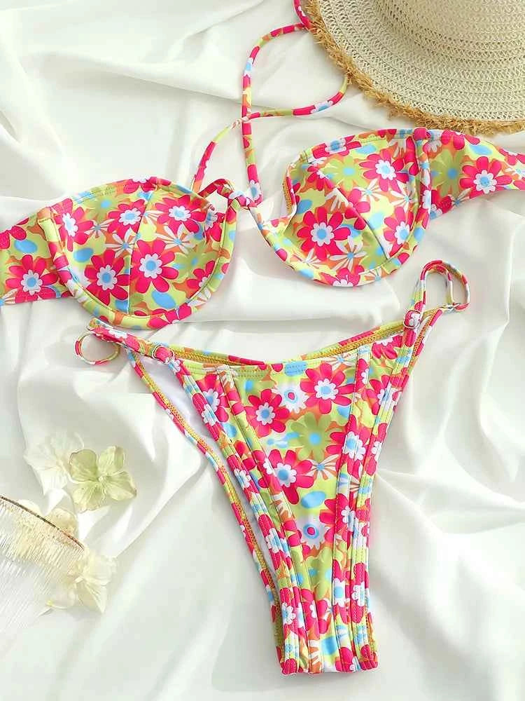 ZRTAK Leopard Swimwear Sexy Bikinis Patchwork Swimsuit Women 2025 Bathing Suit Print Bikini Sets Solid Beachwear Cup