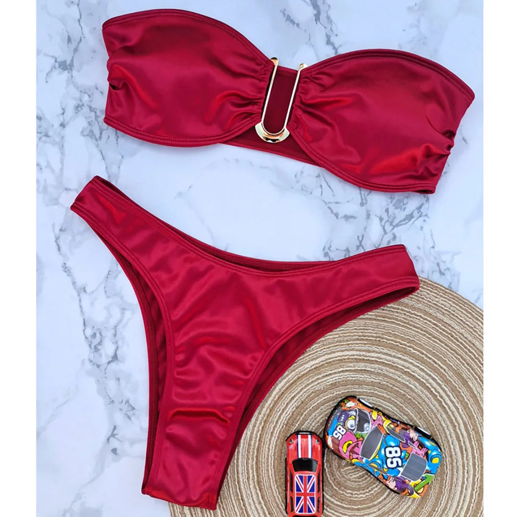 New Sexy Bandeau Strapless Bikini Female Swimsuit Women Swimwear Two-pieces Bikini set Padded Bather Bathing Suit Swim V4647D