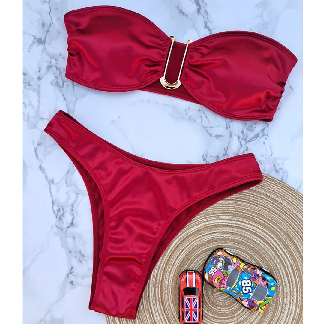 New Sexy Bandeau Strapless Bikini Female Swimsuit Women Swimwear Two-pieces Bikini set Padded Bather Bathing Suit Swim V4647D