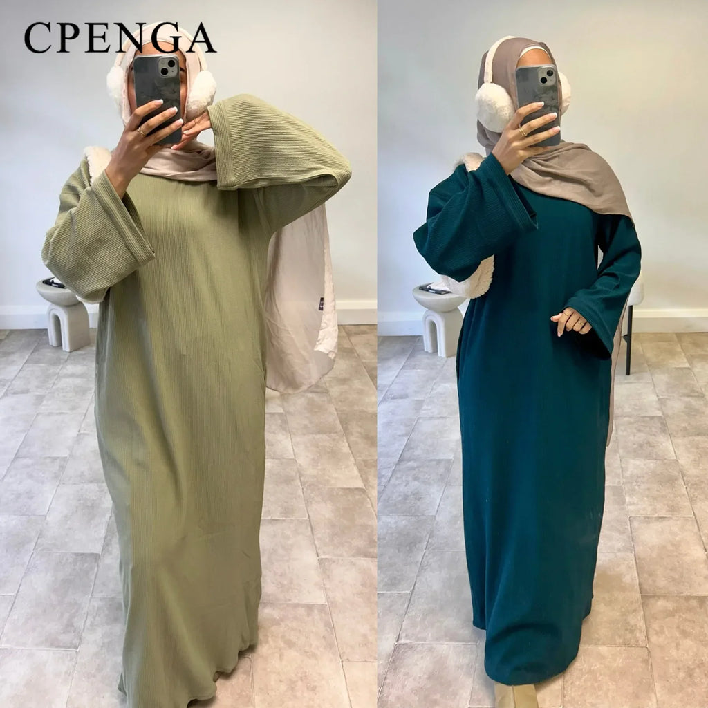 Warm Arabic Corduroy Abaya Dress for Women Ramadan Dubai Women Modest Muslim Coat Winter Islam Clothing New Turkey Solid Robe