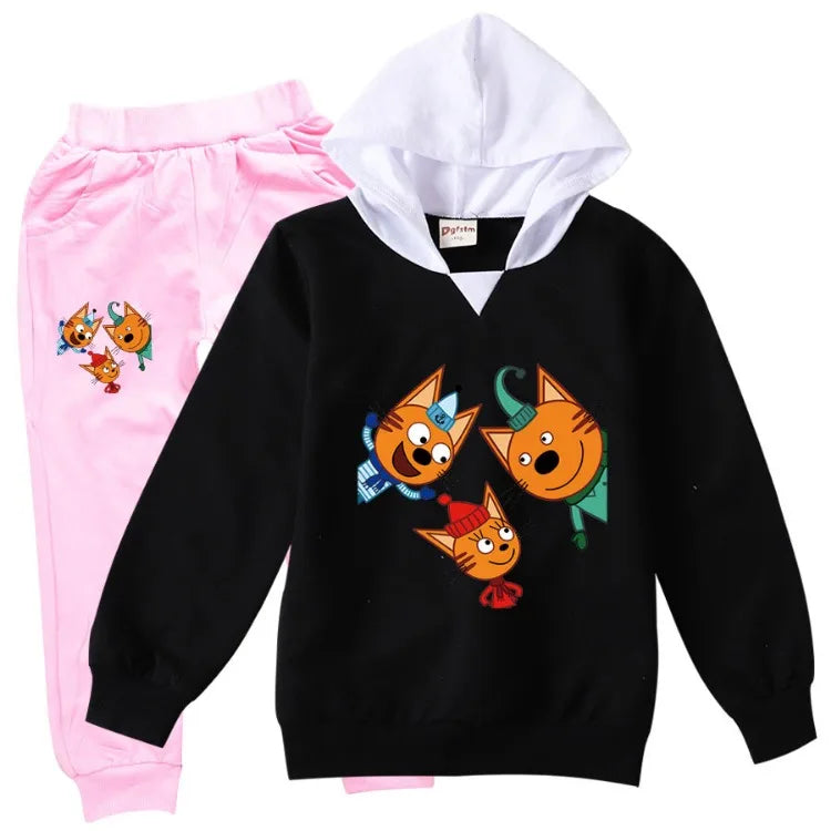 Kid-e-cats Clothes Kids Russian Три Кота My Family Three Happy Cats Hoodie Girls Outfits Children's Sets Boy Clothing