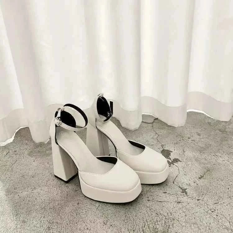 Women Classic Light Weight Round Toe Black Pu Leather Square Heel Pumps for Office Lady Shoes high heels women platform sandals
