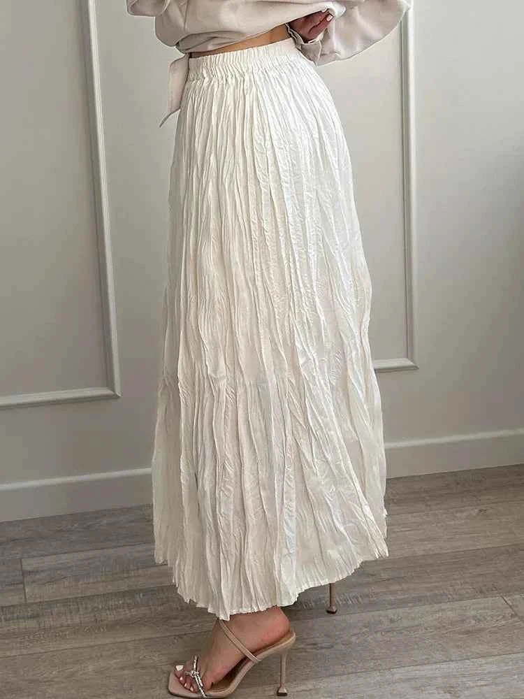 KarSaNy Long Pleated Skirts For Woman High Waist Large Hem White Skirt Summer Women's A Line Maxi Skirts For Women 2026 Long