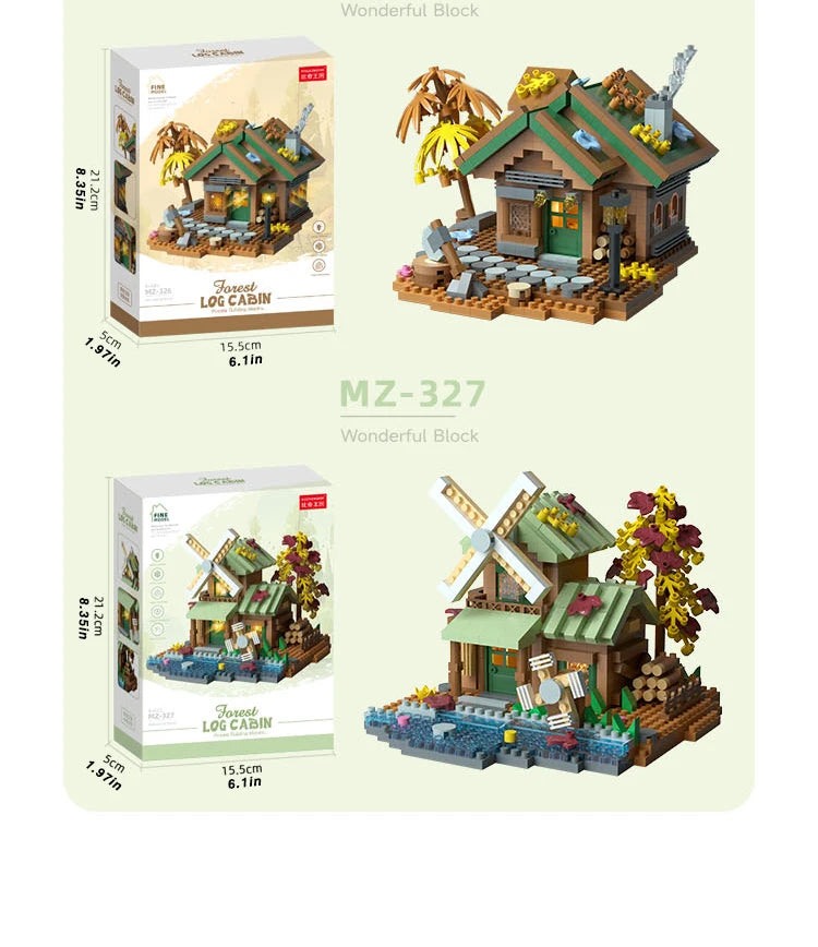 Creative street view building model building blocks forest tree house puzzle windmill tree house decoration toys