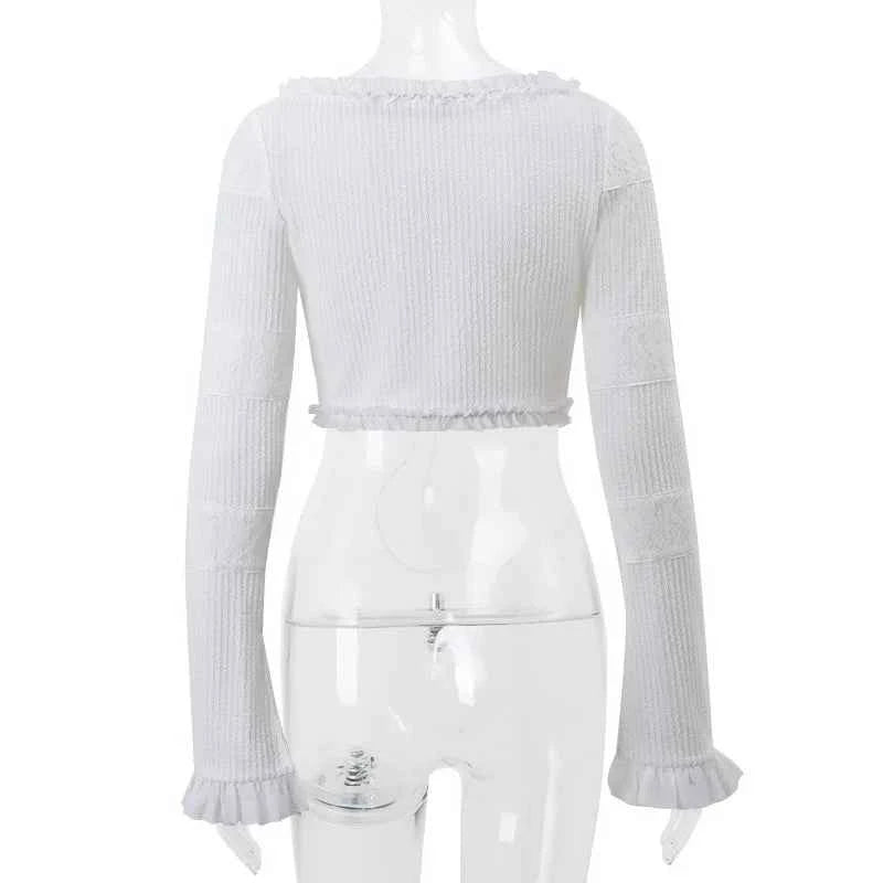 Cryptographic Fashion Y2K Ruffle Tiered Mini Skirts Co-ord Sets Elegant Outfits Tie Front Tops and Skirt 2 Piece Matching Sets
