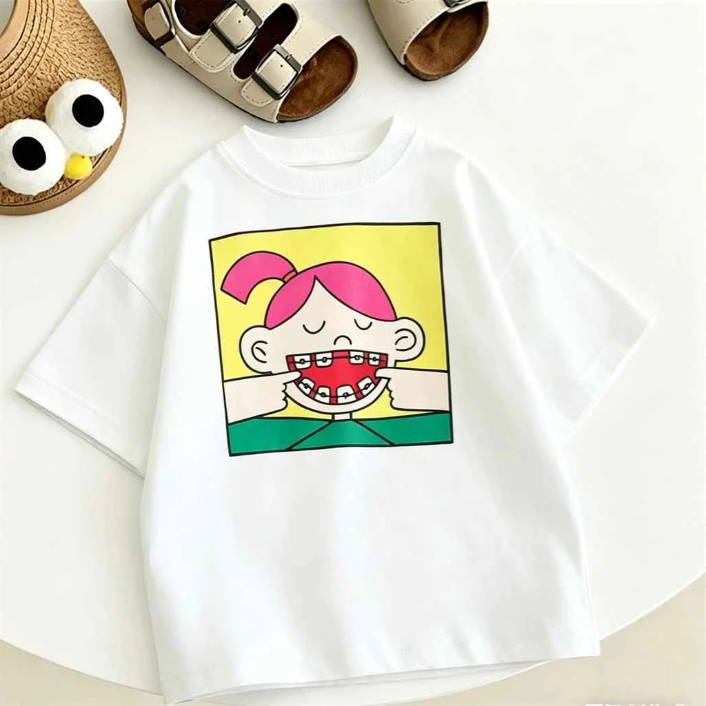Summer Clothes Cartoon Printed TShirt Short-sleeved Tops Simple All-match Base Shirt Girls Boys Lovely Funny Clothing Printed T