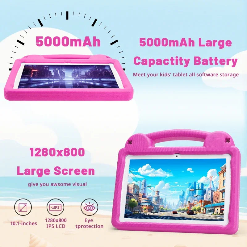 Kids Tablet Android 15 Tablet 10.1inch for Kids with Protective Case Octa-Core 8GB 64GB 1TB Expand Dual Camera Parental Control