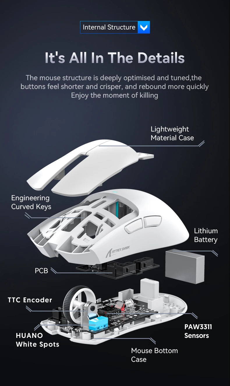 Attack Shark X11 & X11se Wireless Gaming Mouse,Bluetooth Tri-Mode Connection, PixArt PAW3311,Touch Magnetic Charging Base