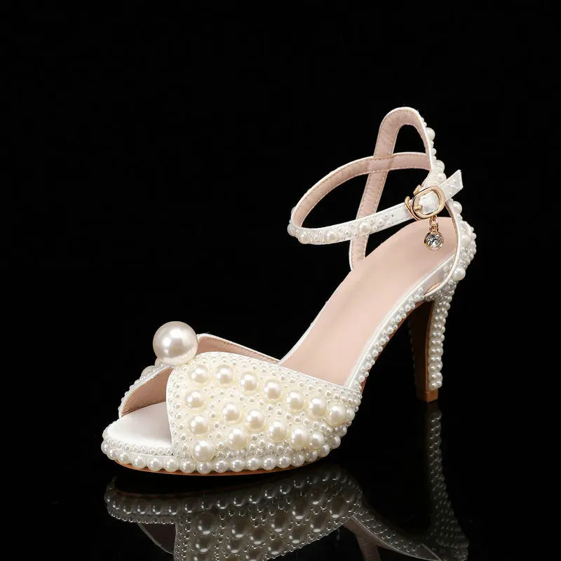 2025 Autumn New Fish Mouth High Heels Waterproof Platform Shallow Mouth 8.5cm Pearl Women'S Single Shoes Bride Wedding Shoes