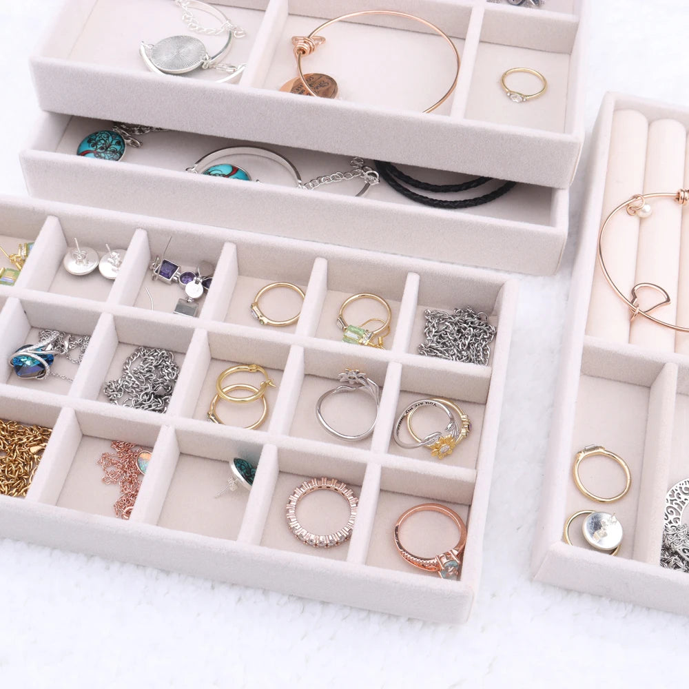 Velvet Jewelry Box Organizer DIY Earring Necklace Ring Jewelry Display Tray Portable Storage Box Jewelry Organizer Display Case