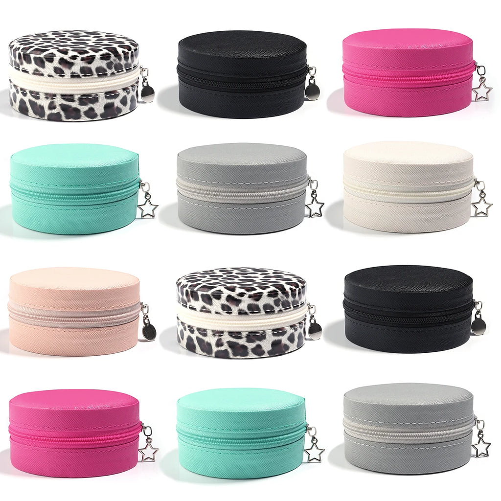 1 Pc PU Leather Jewelry Box Round Jewelry Organizer Case Multicolor Portable Necklace Earrings Rings Display Mini Storage Box