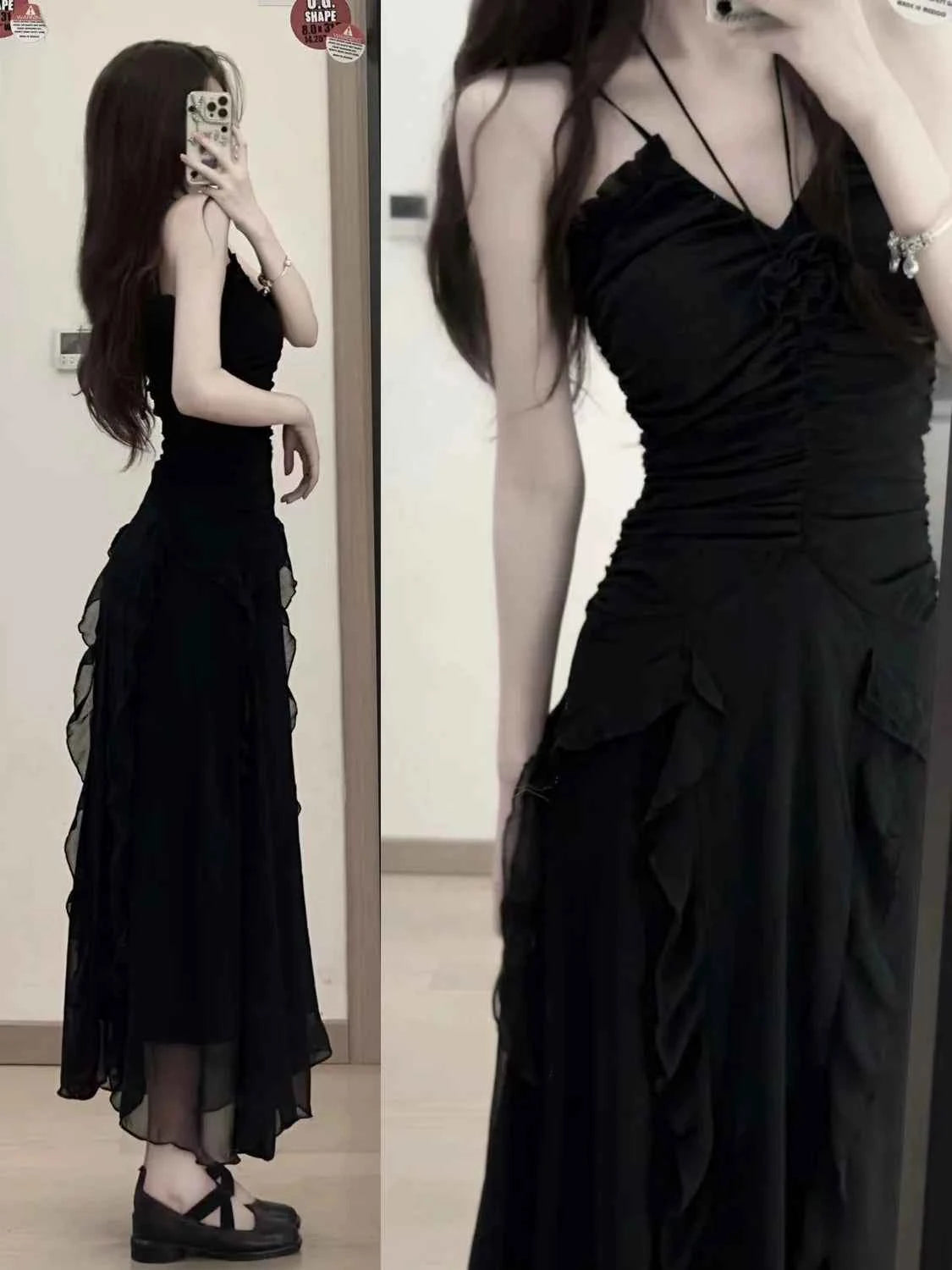 Design Style Small Black Dress Women's Summer Waist Wrap Show Thin Super y2k formal occasion vestidos 2023 women dress