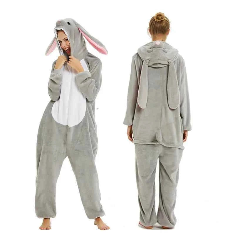 Adults Animal Onesies Unicorn Pajamas Couple Sleepwear Women Men Winter Unisex Kigurumi Costumes Cartoon Flannel Rabbit Pajamas