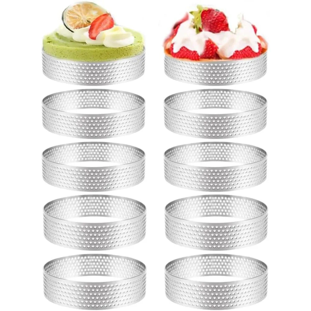 10PCS 5/6/7/8CM Perforated Tart Rings with Hole Stainless Steel Tart Bottom Tower Fruit Pie Quiches Cake Ring Mousse Baking Mold
