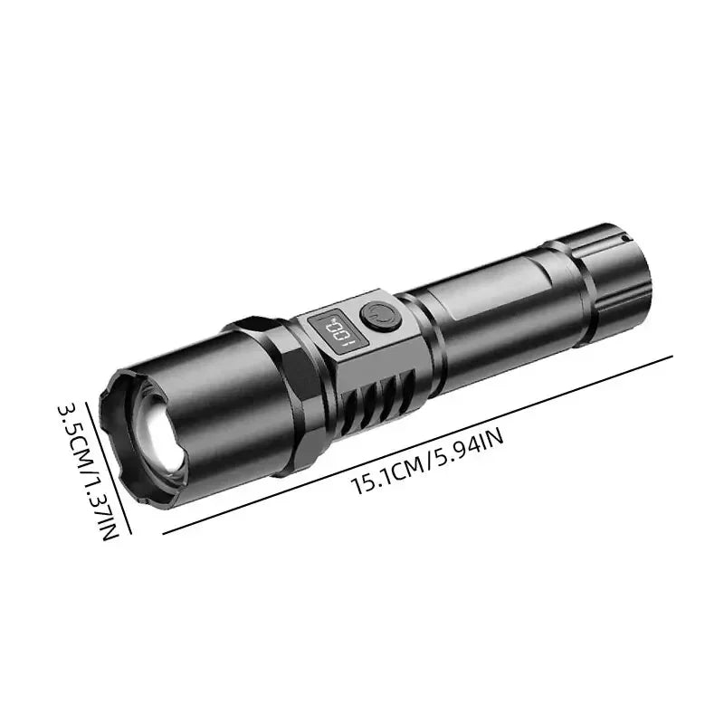 Super Bright LED Flashlight 3 Lighting Modes Built-in Battery Flashlights USB C Rechargeable Zoom Self Defensa Tactical Torch