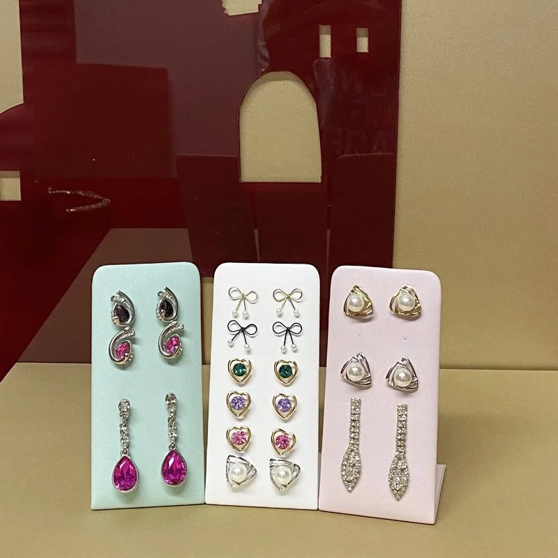 L-Shaped PU Leather 12-Hole Stud Earrings Display Stand - 3 Colors 6-Pair Capacity Jewelry Organizer for Counter Retail Display