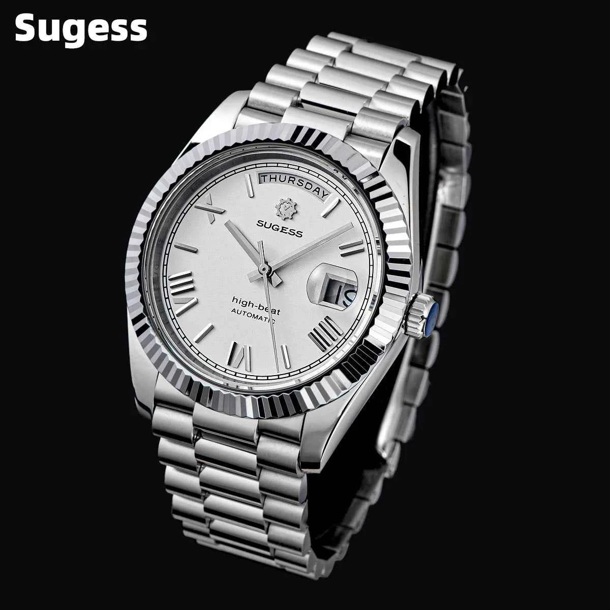 Sugess 40mm Men's Watches Automatic Date Mechanical Day Wristwatch Peacock SL3034 Movement Sapphire Waterproof Luxury Retro New