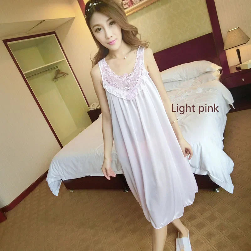 YINSILAIBEI Large Sexy Night Dress Ice Silk Satin Sleepwear Female Nightgown Women Sleeping Dresses Plus Size Night Shirts