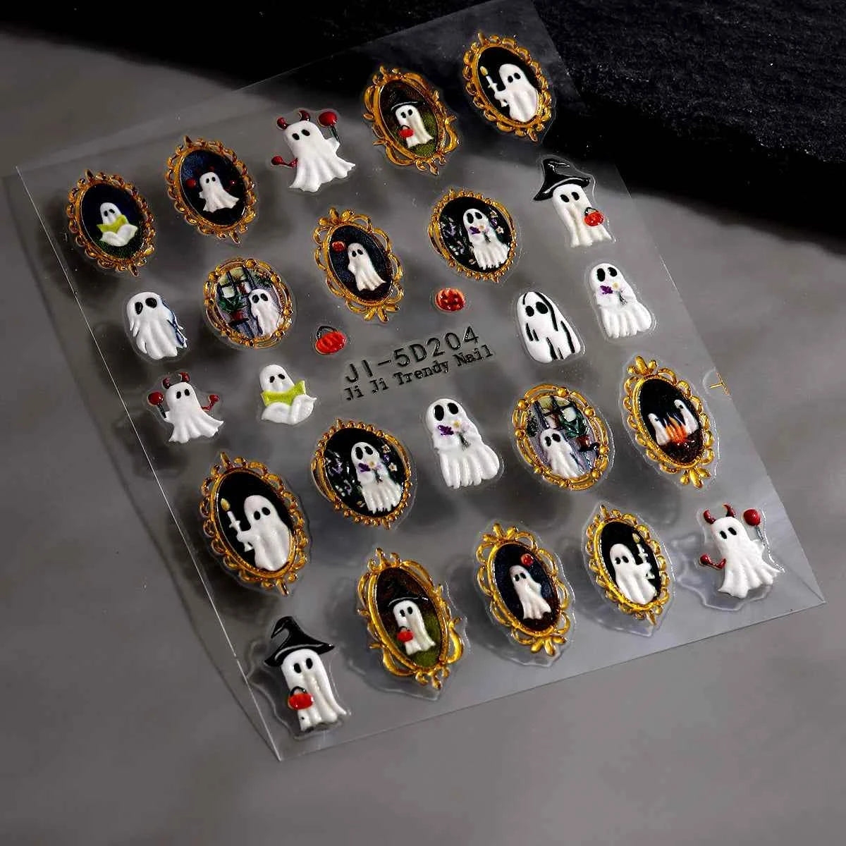 Halloween Gothic Ghost Nail Stickers – 5D Embossed Frames