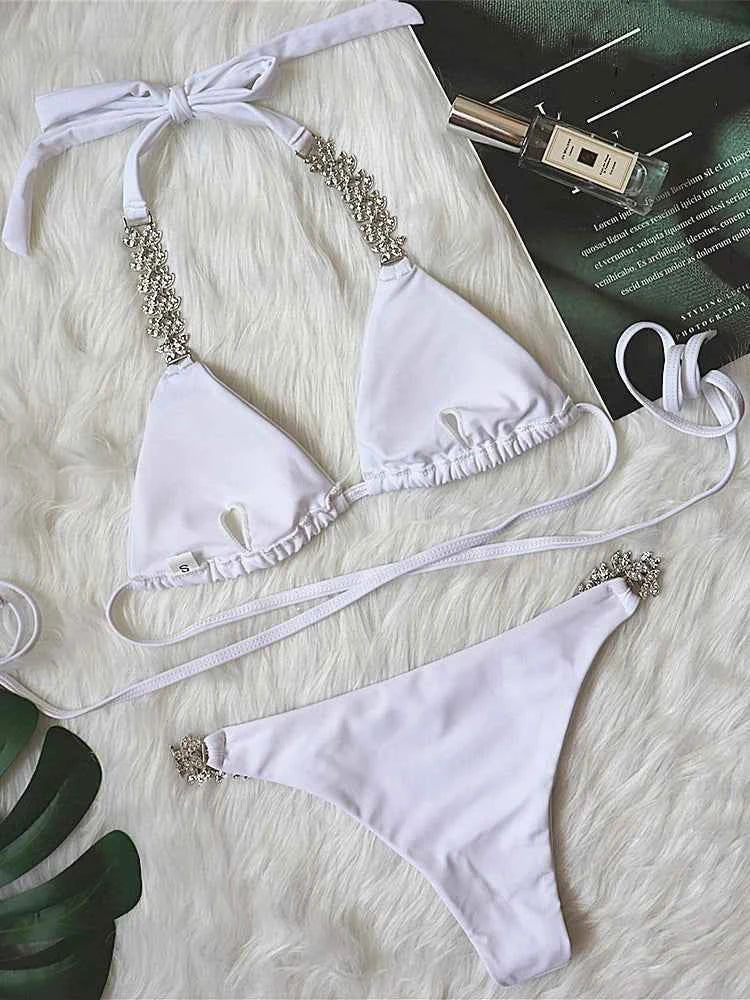 DEAT Sexy Lace-up Swimsuit Women's Solid Color Cross Hollow Out Design Bikini Two-piece Set Beach Party 2026 Summer New 11XX0987