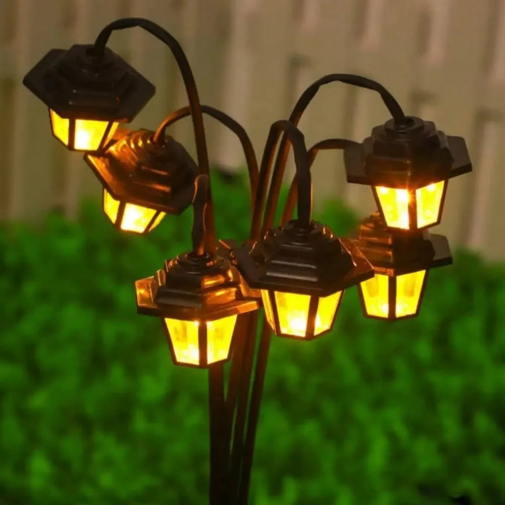 1pc Retro Lantern Decorative Light Waterproof Street Lawn Lamp Solar Garden Lights 6LED Holiday Party Lamp