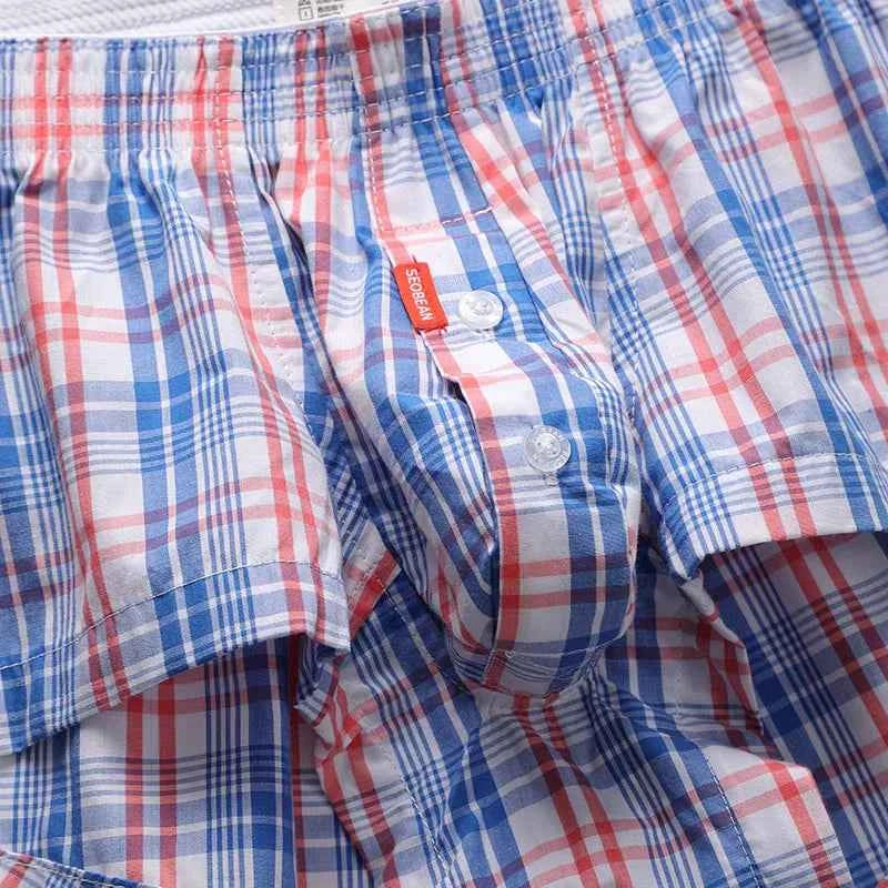 SEOBEAN Men's plaid Trunks Pajama Shorts Casual Tracksuit100% Cotton Comfortable Breathable Sleepwear