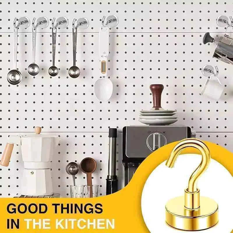 3/6Pcs Magnetic Hooks Heavy Duty, 25 LBS Strong Magnets with Metal Hooks for Refrigerator, Kitchen, Workplace