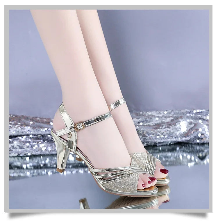 2025 Fashion Open-toe Sandals Summer New British Style Fish Mouth Shoes Women Buckle Lacquered leather High Heels Zapatos Mujer