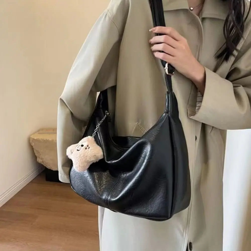 Trendy Slouchy Shoulder Bag for Women PU Leather Large Capacity Underarm Bag Retro Ladies Hobo Tote Bag