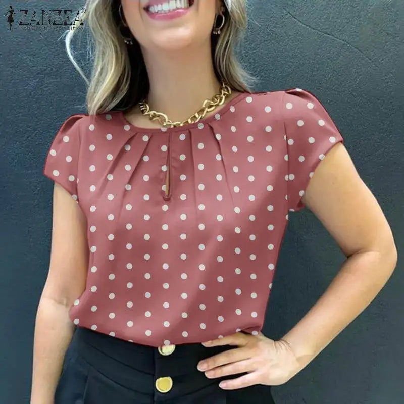 2024 Summer Tunic Tops ZANZEA Women Short Sleeve Polka Dots Blouse Work Holiday Shirt Casual O Neck Blusas Female Chemise Mujer