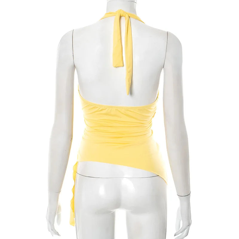 gestring Women Vest 2025 Summer New Solid Sleeveless V Neck Halter Cross Sexy Top Fashionable Slim Fit Short Ladies Tanks Camis