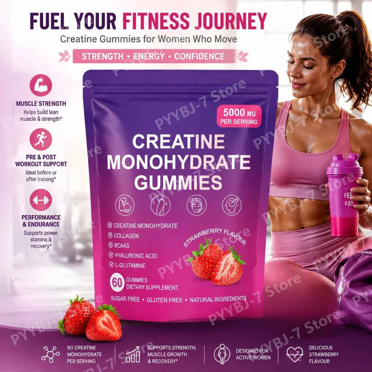 Creatine Gummy Supplement With BCAA, Collagen & Vitamin D3