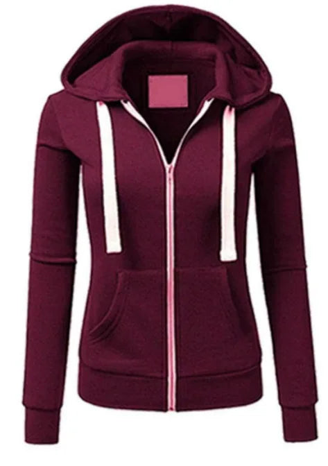 2024 Autumn/Winter New Women's Personalized Fashion Sports Hoodie Long Sleeve Drawstring Pocket Zipper Coat Woolen Sweater Top