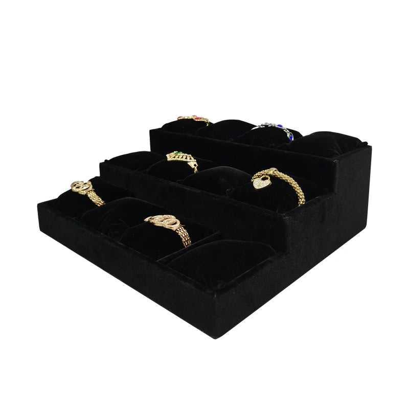 Black Velvet Series Jewelry Organizer Holder Wooden Jewellery Necklace Stand Bangle Earring Watch T Bar Storage Showcase